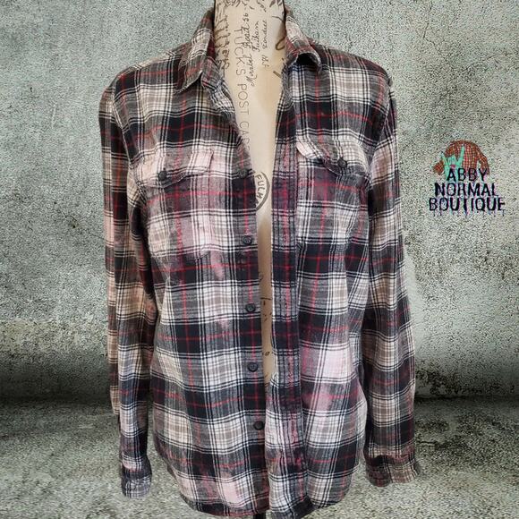 Custom Flannel Shirt, Gothic Skull Coffee Pot Grunge Button-Up Medium - Picture 4 of 11